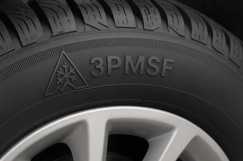 Marquage 3PMSF sur le flanc d'un pneu hiver ou quatre saisons